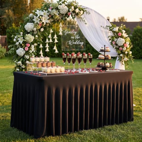 Black Spandex Tablecloth for 4FT Rectangle Tables, Table Skirt, alternate view 7