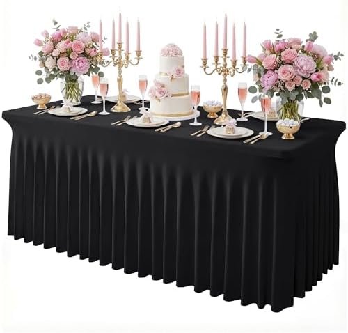Black Spandex Tablecloth for 6FT Rectangle Tables, Table Skirt