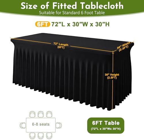 Black Spandex Tablecloth for 6FT Rectangle Tables, Table Skirt, alternate view 2