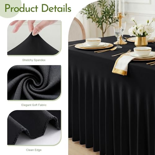 Black Spandex Tablecloth for 6FT Rectangle Tables, Table Skirt, alternate view 3