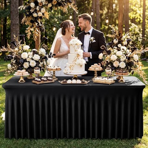 Black Spandex Tablecloth for 6FT Rectangle Tables, Table Skirt, alternate view 6