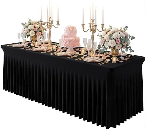 Black Spandex Tablecloth for 8FT Rectangle Tables, Table Skirt