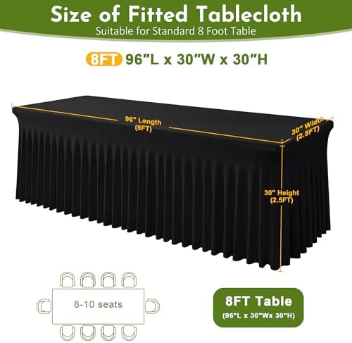 Black Spandex Tablecloth for 8FT Rectangle Tables, Table Skirt, alternate view 2