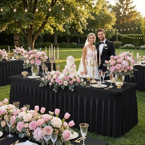 Black Spandex Tablecloth for 8FT Rectangle Tables, Table Skirt, alternate view 5