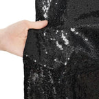 Black Sparkly Satin Sequin Backdrop Curtain 6FT x 8FT in 6FT X 8FT in Black, alternate view 3
