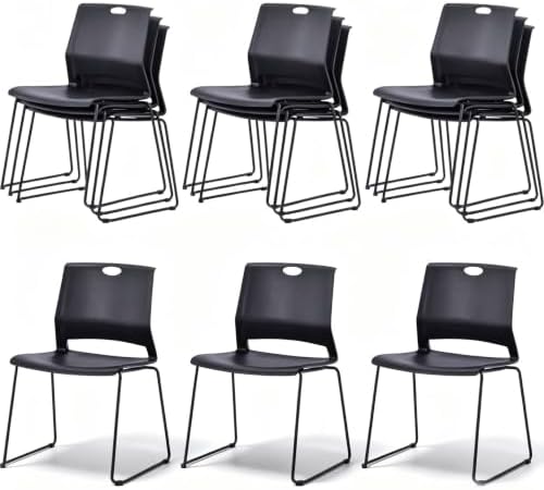 Black Stacking Chairs Set of 12, Plastic Waiting Room Guest Chairs