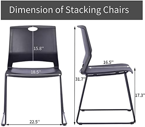 Black Stacking Chairs Set of 12, Plastic Waiting Room Guest Chairs, alternate view 3