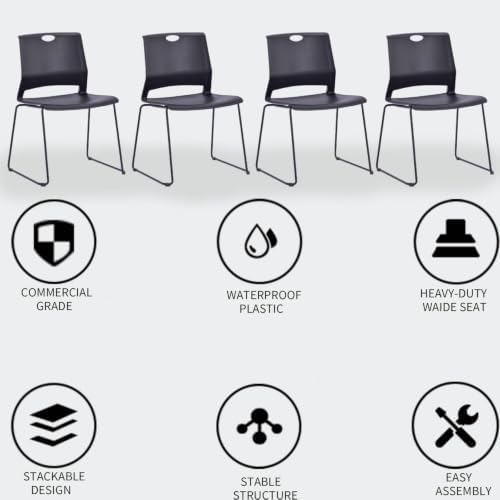 Black Stacking Chairs Set of 12, Plastic Waiting Room Guest Chairs, alternate view 5