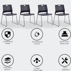 Black Stacking Chairs Set of 12, Plastic Waiting Room Guest Chairs, alternate view 5