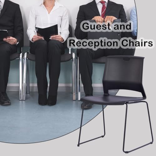 Black Stacking Chairs Set of 12, Plastic Waiting Room Guest Chairs, alternate view 7