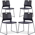 Black Stacking Chairs Set of 4, Plastic Waiting Room Guest Chairs
