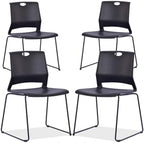 Black Stacking Chairs Set of 4, Plastic Waiting Room Guest Chairs