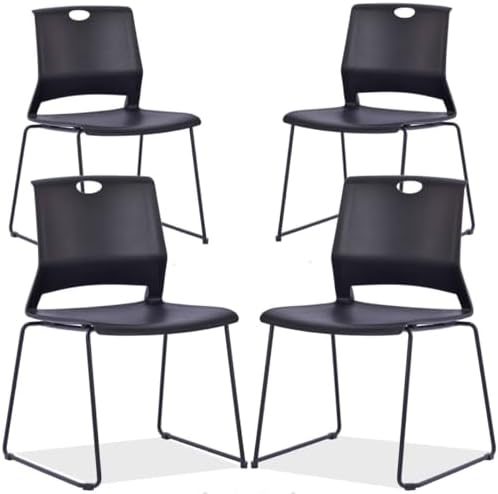 Black Stacking Chairs Set of 4, Plastic Waiting Room Guest Chairs