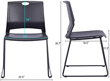 Black Stacking Chairs Set of 4, Plastic Waiting Room Guest Chairs, alternate view 3