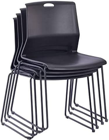Black Stacking Chairs Set of 4, Plastic Waiting Room Guest Chairs, alternate view 4