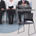 Black Stacking Chairs Set of 4, Plastic Waiting Room Guest Chairs, alternate view 5