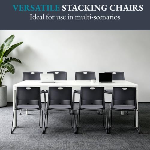 Black Stacking Chairs Set of 4, Plastic Waiting Room Guest Chairs, alternate view 7
