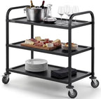 Black Stainless Steel Serving Cart, 3-Tier Rolling Utility Trolley (38"x20"x37"), Heavy Duty Painted Kitchen