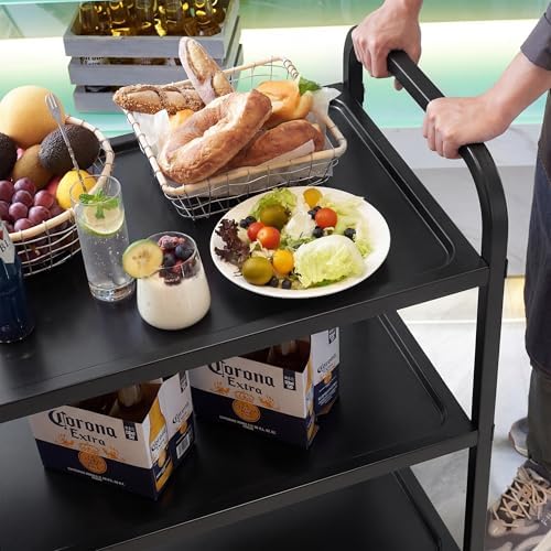 Black Stainless Steel Serving Cart, 3-Tier Rolling Utility Trolley (38"x20"x37"), Heavy Duty Painted Kitchen, alternate view