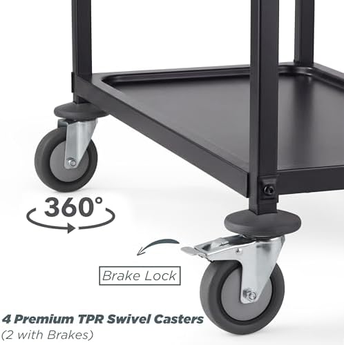 Black Stainless Steel Serving Cart, 3-Tier Rolling Utility Trolley (38"x20"x37"), Heavy Duty Painted Kitchen, alternate view