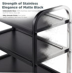 Black Stainless Steel Serving Cart, 3-Tier Rolling Utility Trolley (38"x20"x37"), Heavy Duty Painted Kitchen, alternate view
