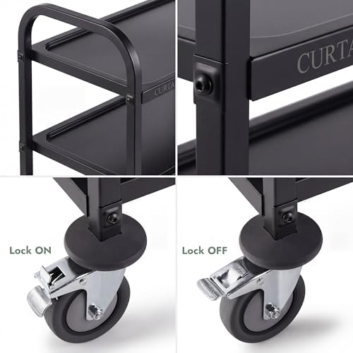 Black Stainless Steel Serving Cart, 3-Tier Rolling Utility Trolley (38"x20"x37"), Heavy Duty Painted Kitchen, alternate view