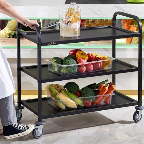 Black Stainless Steel Serving Cart, 3-Tier Rolling Utility Trolley (38"x20"x37"), Heavy Duty Painted Kitchen, alternate view
