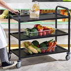 Black Stainless Steel Serving Cart, 3-Tier Rolling Utility Trolley (38"x20"x37"), Heavy Duty Painted Kitchen, alternate view