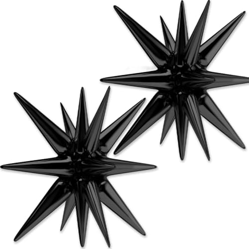 Black Star Spike Balloons 2pcs Explosion Foil Mylar Balloons in 2 PCS - 42 Inch in Black