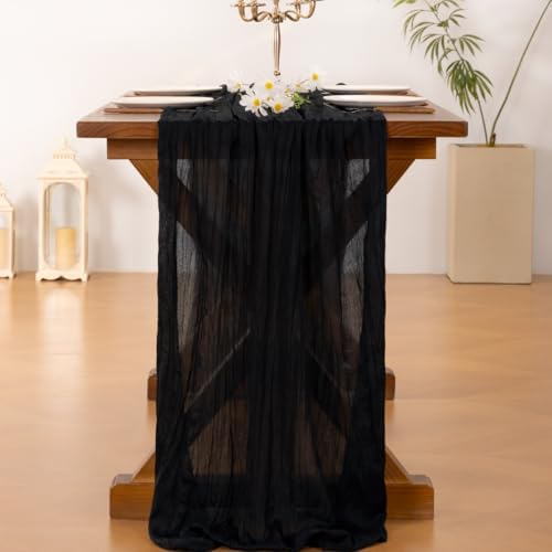 Black Table Runner Halloween Fall Cheesecloth Wedding Birthday Party Decor, alternate view 2