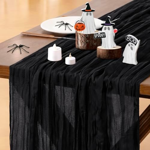 Black Table Runner Halloween Fall Cheesecloth Wedding Birthday Party Decor, alternate view 3