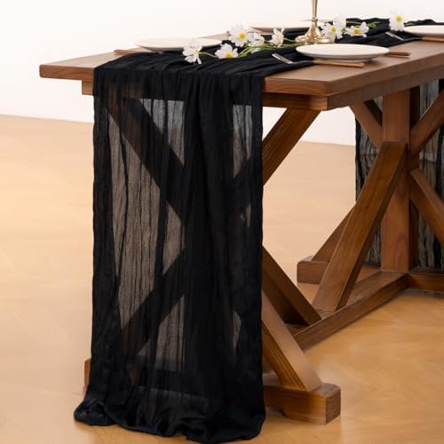 Black Table Runner Halloween Fall Cheesecloth Wedding Birthday Party Decor, alternate view 5