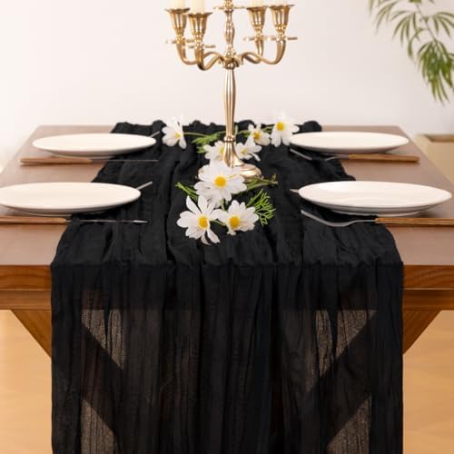 Black Table Runner Halloween Fall Cheesecloth Wedding Birthday Party Decor, alternate view 6