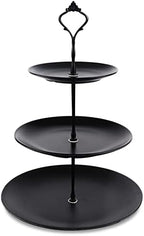 Black Tiered Dessert Serving Tray for Kid's Party Supplies Favors 3 Tier Cupcake Cake Stand for Birthday Tea