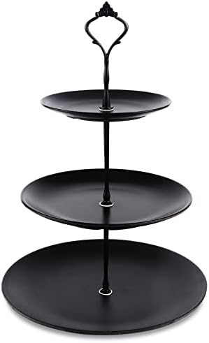 Black Tiered Dessert Serving Tray for Kid's Party Supplies Favors 3 Tier Cupcake Cake Stand for Birthday Tea