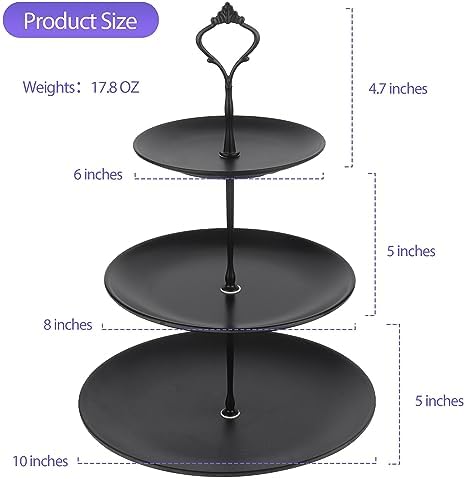 Black Tiered Dessert Serving Tray for Kid's Party Supplies Favors 3 Tier Cupcake Cake Stand for Birthday Tea, alternate view