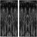 Black Tinsel Backdrop Curtain - Tinsel Curtain Party Backdrop Streamers for Wizard Birthdays/Stranger