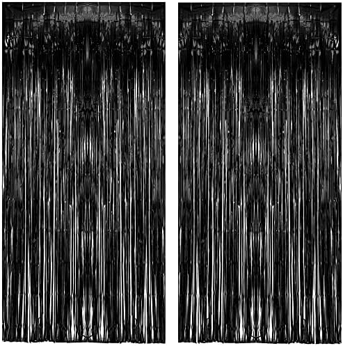 Black Tinsel Backdrop Curtain - Tinsel Curtain Party Backdrop Streamers for Wizard Birthdays/Stranger