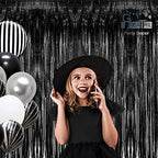 Black Tinsel Backdrop Curtain - Tinsel Curtain Party Backdrop Streamers for Wizard Birthdays/Stranger, alternate view 2