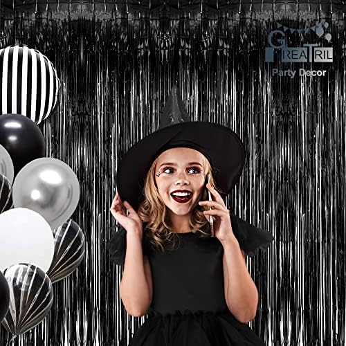 Black Tinsel Backdrop Curtain - Tinsel Curtain Party Backdrop Streamers for Wizard Birthdays/Stranger, alternate view 2