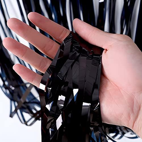Black Tinsel Backdrop Curtain - Tinsel Curtain Party Backdrop Streamers for Wizard Birthdays/Stranger, alternate view 4
