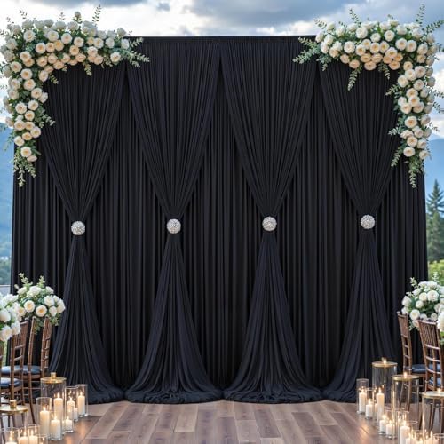 Black Tulle Backdrop Curtain for Parties Wedding,30ft x 10ft Wrinkle Free Curtain Backdrop,2 Layer Drapes for