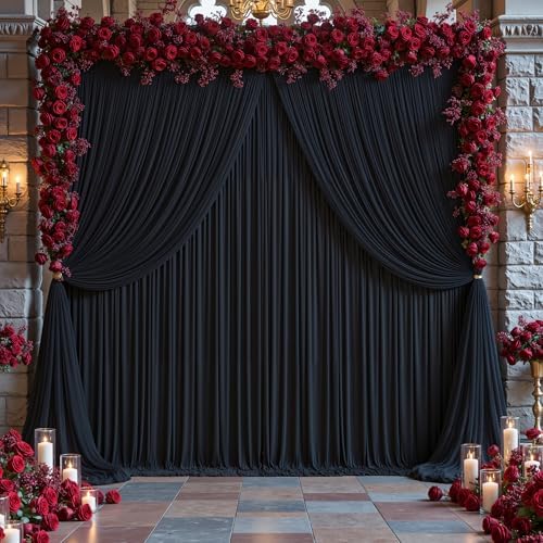 Black Tulle Backdrop Curtain for Parties Wedding,30ft x 10ft Wrinkle Free Curtain Backdrop,2 Layer Drapes for, alternate view