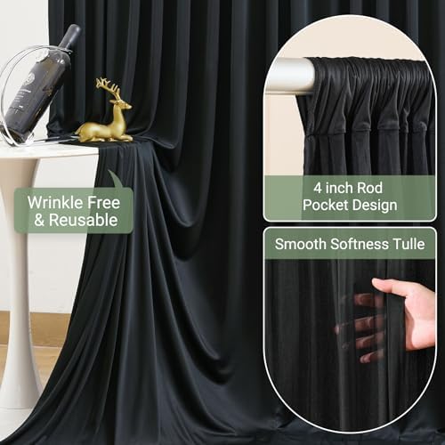 Black Tulle Backdrop Curtain for Parties Wedding,30ft x 10ft Wrinkle Free Curtain Backdrop,2 Layer Drapes for, alternate view
