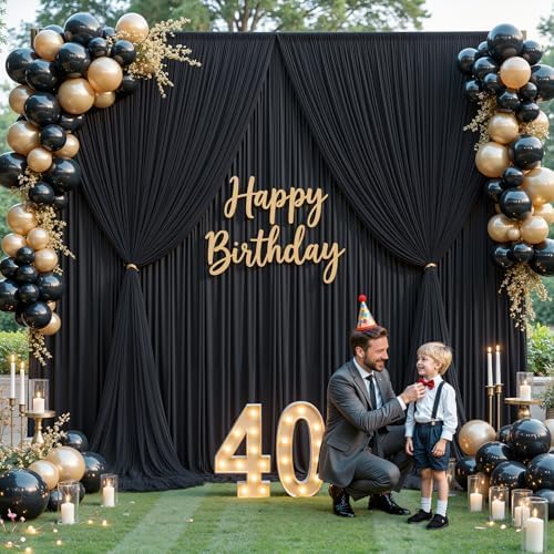 Black Tulle Backdrop Curtain for Parties Wedding,5ft x 10ft Wrinkle Free Curtain Backdrop,2 Layer Drapes for