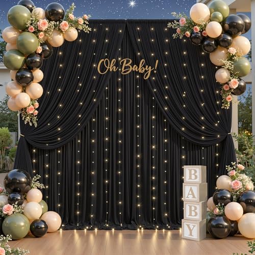 Black Tulle Backdrop Curtain for Parties Wedding,5ft x 10ft Wrinkle Free Curtain Backdrop,2 Layer Drapes for, alternate view