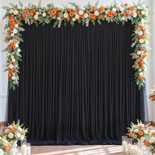Black Tulle Backdrop Curtain for Parties Wedding,5ft x 10ft Wrinkle Free Curtain Backdrop,2 Layer Drapes for, alternate view