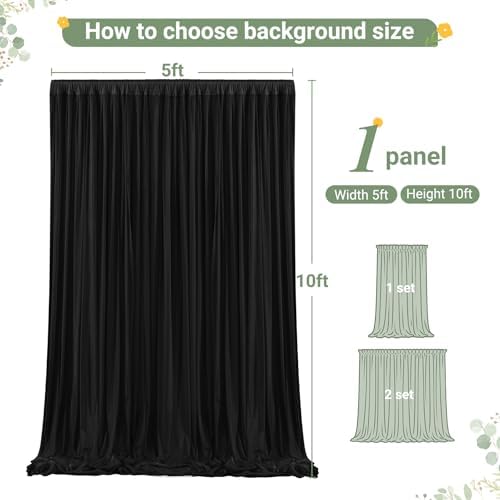 Black Tulle Backdrop Curtain for Parties Wedding,5ft x 10ft Wrinkle Free Curtain Backdrop,2 Layer Drapes for, alternate view