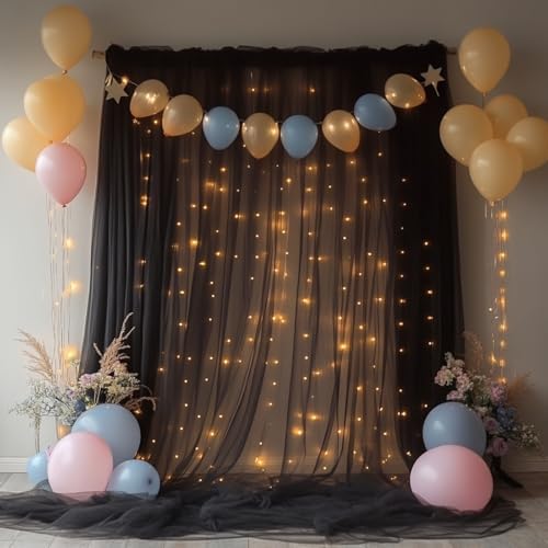 Black Tulle Backdrop Curtain with Lights for Decor, 10x8FT in 10x8FT, alternate view 4