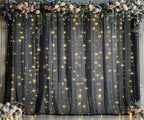 Black Tulle Backdrop Curtain with Lights String for Parites 20ft×10ft Black Sheer Backdrop Curtains for Baby
